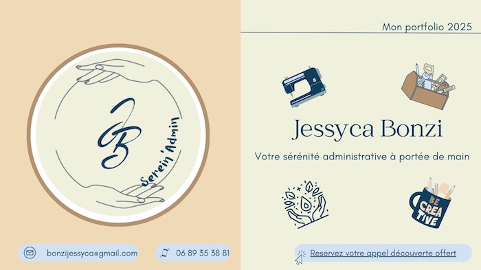 Portfolio 2025 de Jessyca Bonzi — JB Serein'Admin, votre sérénité administrative à portée de main